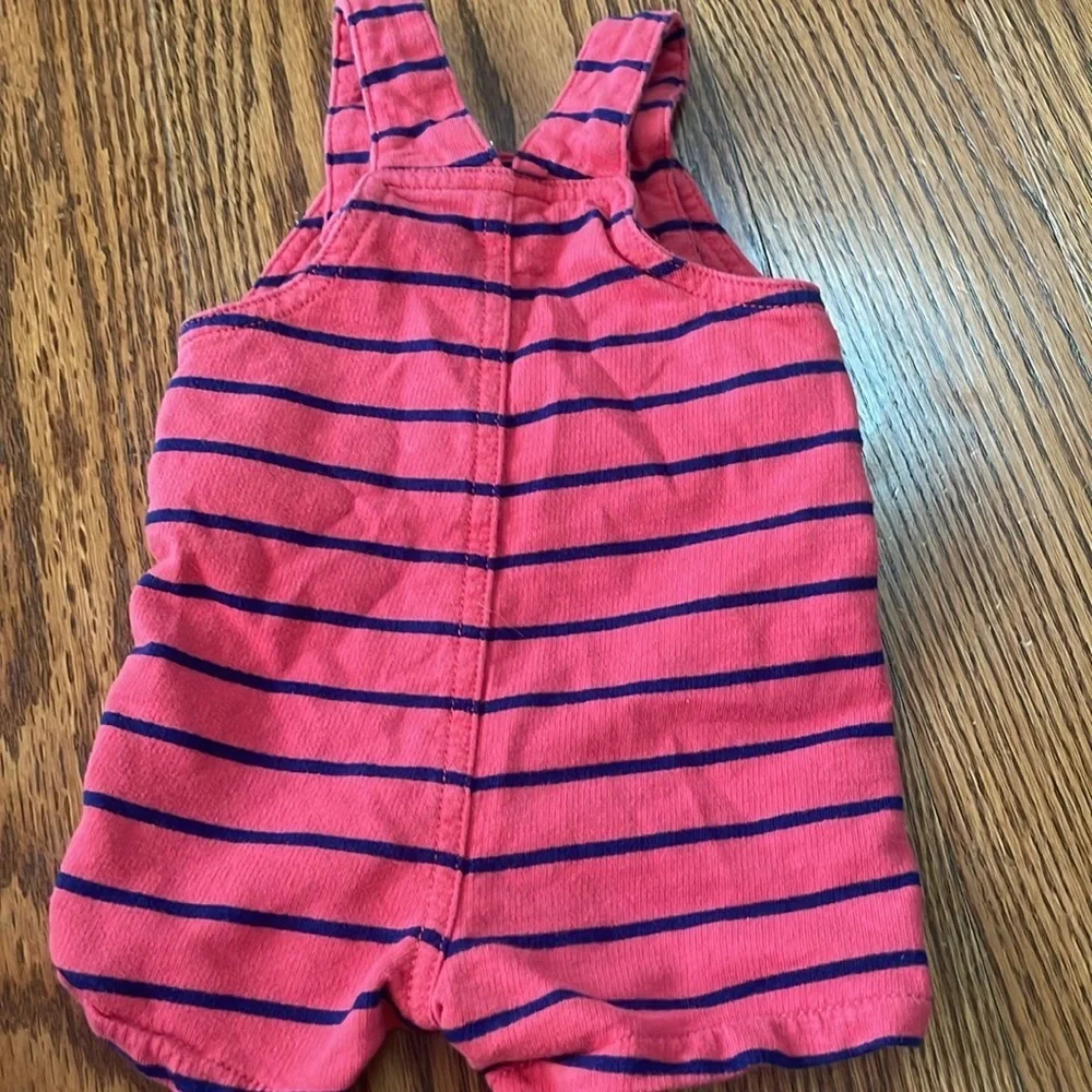 🩷 3/$18 Carter's Red and Blue Overalls Nautical Stripes